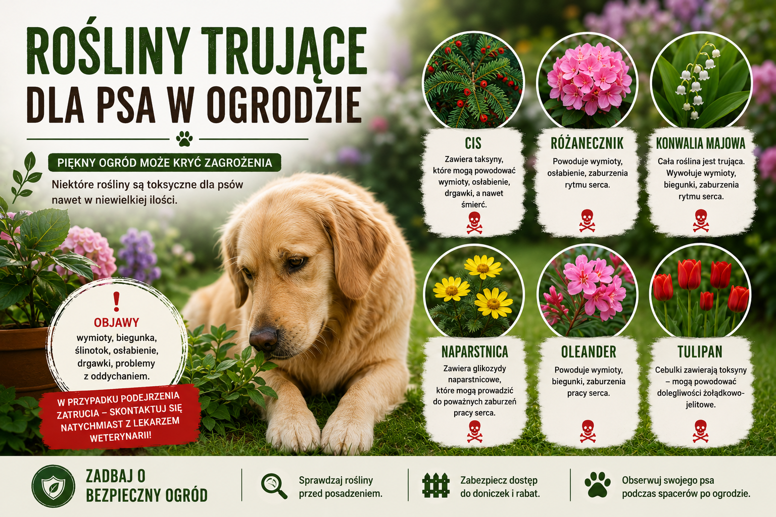 Rośliny trujące dla psa w ogrodzie - lista, objawy zatrucia i pierwsza pomoc