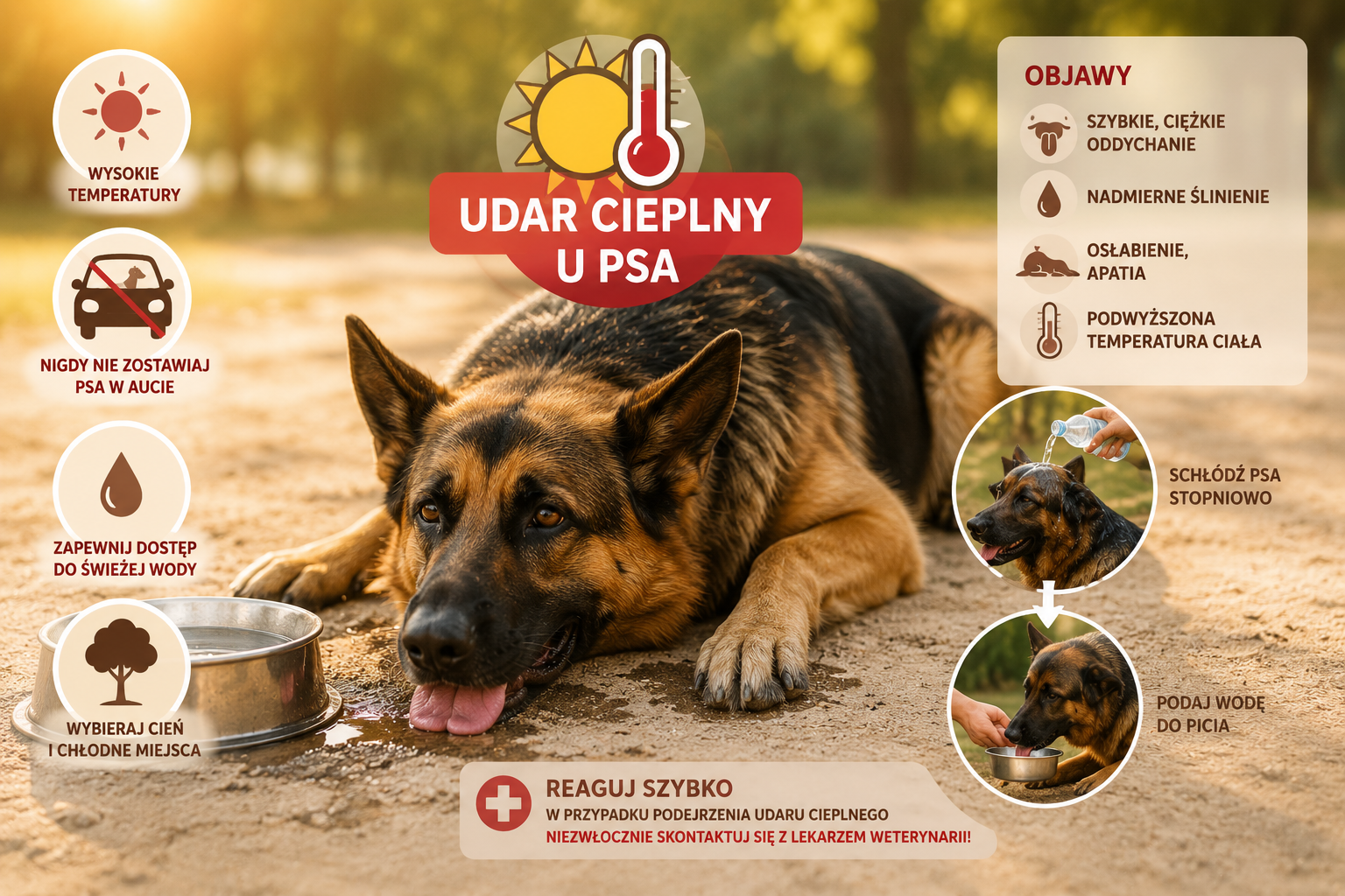 Udar cieplny u psa objawy, pierwsza pomoc i jak nie dopuścić do przegrzania