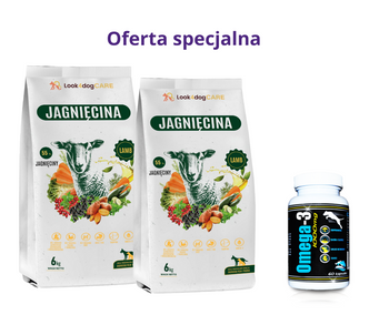 Zestaw karma Look4dog CARE Jagnięcina 6kgx2 + Omega-3