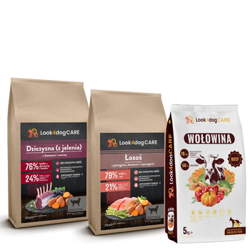 Zestaw: karma Look4dog CARE wołowina dziczyzna łosoś