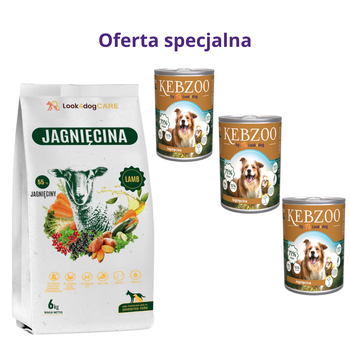 Zestaw: Karma Look4dog CARE Jagnięcina 6kg + KEBZOO Jagnięcina 3x400g