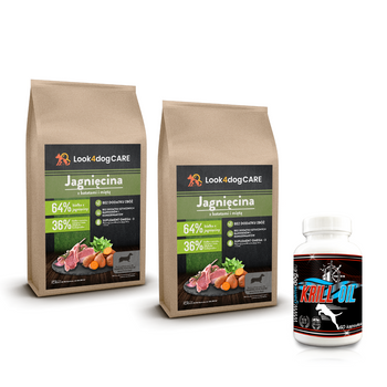 Zestaw: karma Look4dog CARE jagnięcina mała rasa 2PAK: 2x2kg + KRILL OIL