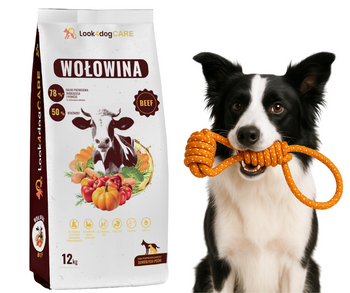 Sucha karma Look4dog CARE Wołowina 12 kg z zabawką