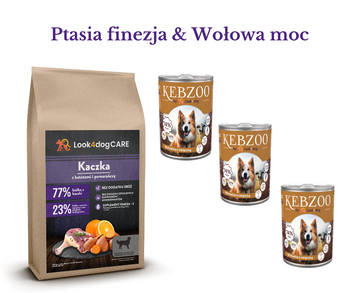 Zestaw: karma sucha Look4dog CARE kaczka 6 kg + 3x400g KEBZOO