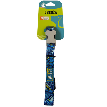 Obroża dla psa klasyczna niebieskie kwiaty M