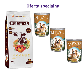 Sucha karma Look4dog CARE Wołowina + KEBZOO jagnięcina 3x400g
