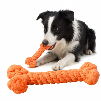 Gryzak dla psa kości pleciona bawełna pomarańczowy