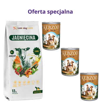 Zestaw: Look4dog CARE Jagnięcina 12kg +| KEBZOO Jagnięcina 3x400g