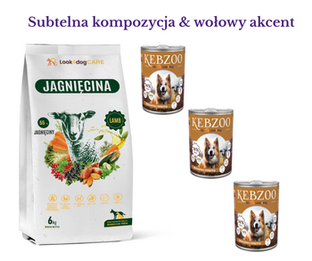 Zestaw: karma sucha Look4dog CARE jagnięcina 6 kg + 3x400g KEBZOO