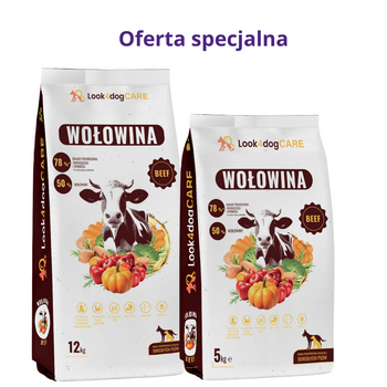Zestaw: Karma Look4dog CARE Wołowina bez zbóż i kurczaka 12 kg+5kg