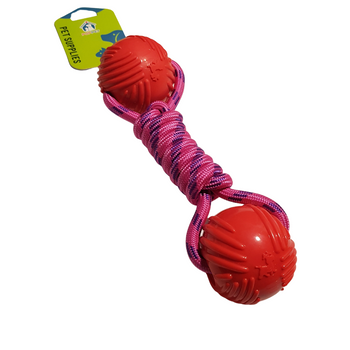 Piłka dla psa podwójna mocny sznur lekka czerwona