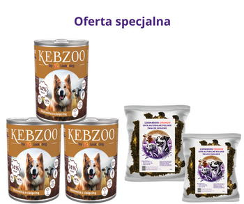 Zestaw: karma mokra KEBZOO wołowina z cielęciną 3x400g i żwacze wołowe