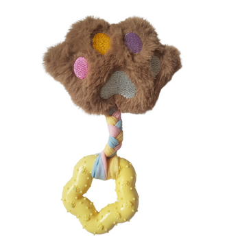 Zabawka dla psa pluszowa łapka z gryzakiem żółty