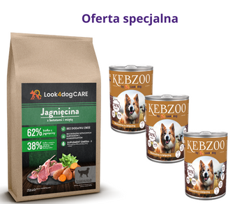 Zestaw: Karma sucha Look4dog CARE Jagnięcina 12kg + 3x400g KEBZOO