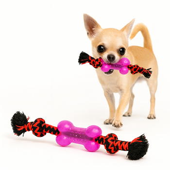 Zabawka dla psa sznur i gumowa kość różowa