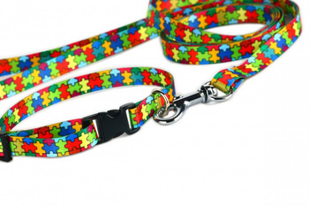 Zestaw obroża i regulowana smycz kolekcja Puzzle