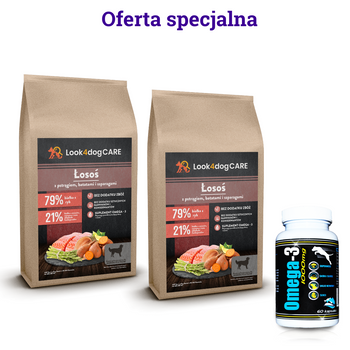 Zestaw karma Look4dog CARE Łosoś i pstrąg 2x6kg + Omega-3