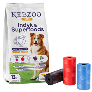 Karma sucha KEBZOO Flow Indyk&Superfoods 12 kg + GRATIS