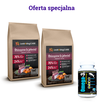Zestaw karma Look4dog CARE Jeleń z łososiem 2x6kg + Omega-3