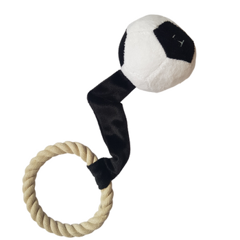 Zabawka dla psa pluszowa piłka biało czarna i ring