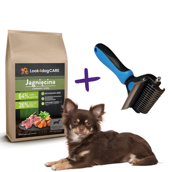Zestaw karma Look4dog CARE jagnięcina + szczotka mały pies
