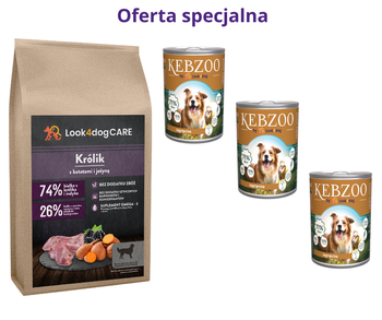 Karma Look4dog CARE królik 6 kg + KEBZOO jagnięcina 3x400g