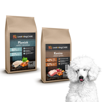 Zestaw: karma Look4dog CARE Plamiak oraz konina 2PAK: 2x2kg