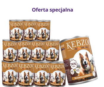 Zestaw: karma mokra KEBZOO wołowina cielęcina dynia nasiona konopne 12x400g