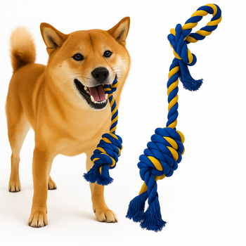 Zabawka dla psa szarpak kolorowy sznurek żółty