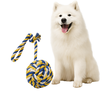 Piłka z plecionego sznurka niebiesko żółta 8,5