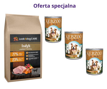 Karma Look4dog CARE Indyk z żurawiną 6 kg + KEBZOO jagnięcina 3x400g