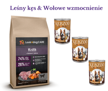 Zestaw: karma sucha Look4dog CARE królik 6kg + karma mokra KEBZOO 3x400g