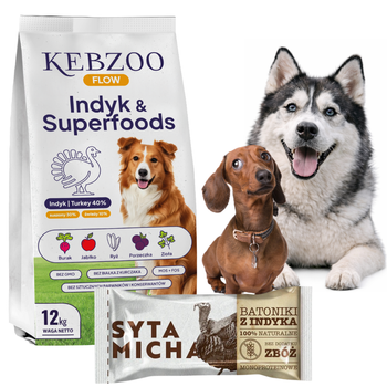 Karma dla psa KEBZOO FLOW Indyk&Superfoods 12kg + BATONIK GRATIS