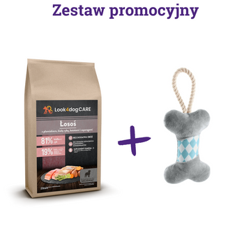 Zestaw karma Look4dog CARE ryby dla szczeniaka + pluszowa zabawka