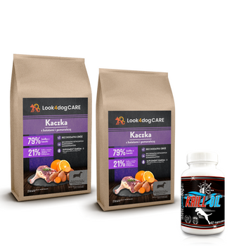 Zestaw: karma Look4dog CARE Kaczka 2PAK: 2x2kg + KRILL OIL