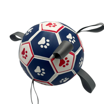 Piłka nożna dla psa z taśmami średnica 17cm granat