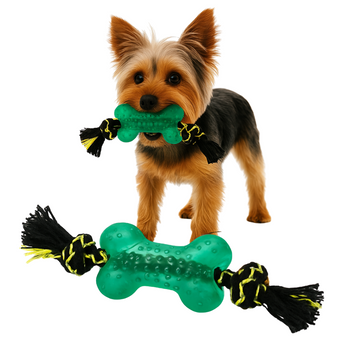 Zabawka dla psa sznur i gumowa kość zielona