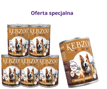 Zestaw: karma mokra KEBZOO wołowina cielęcina dynia nasiona konopne 6x400g