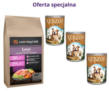 Karma Look4dog CARE łosoś pstrąg mała rasa 6kg + KEBZOO jagnięcina 3x400g