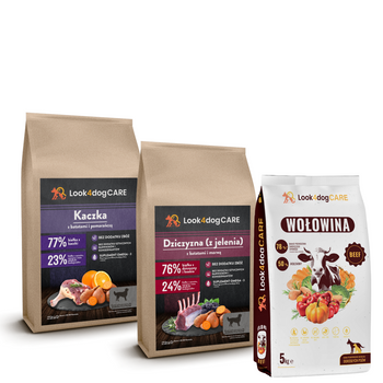 Zestaw: karma Look4dog CARE kaczka wołowina dziczyzna