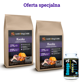 Zestaw karma Look4dog CARE kaczka 2PAK: 2x6kg + Omega-3